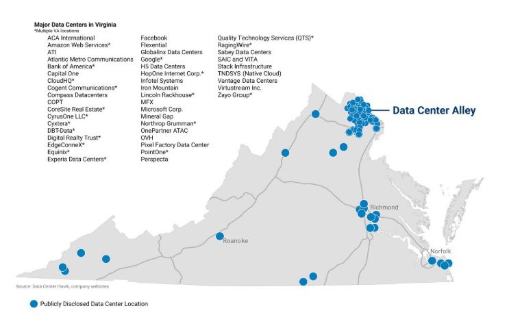 Map showing of data center location point