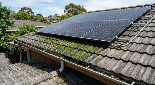 Roof with solar panels. AI generated