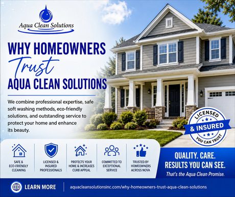 Flyer explaining why customers should choose Aqua Clean Solutions with a picture of a house in the background